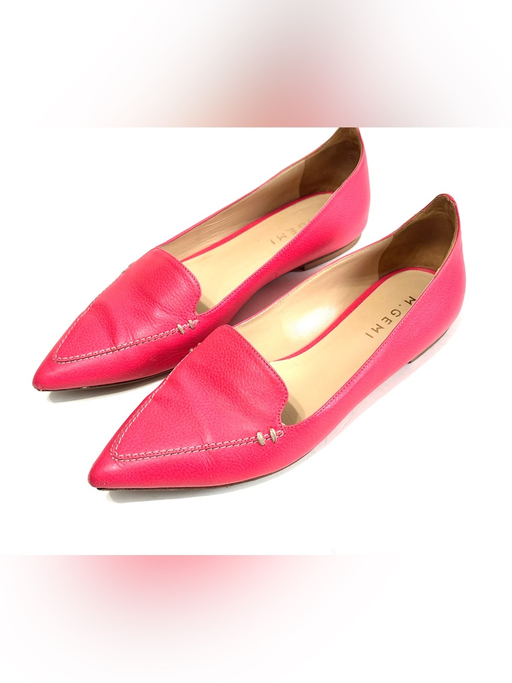 M. GEMI The Stellato Hot Pink Leather Pointed Toe Loafers Flats Sz EU 39.5 US8.5